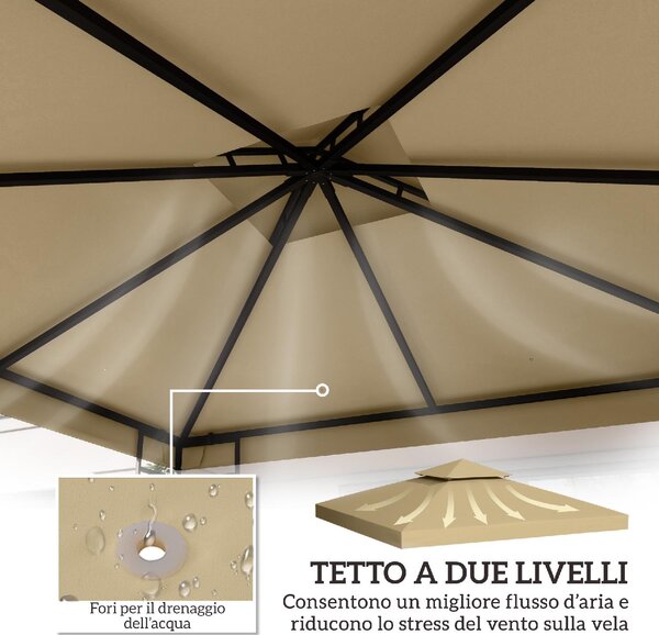 VivaGarden Copertura Gazebo 3x3 m a 2 Livelli Resistente ai Raggi UV colore Beige