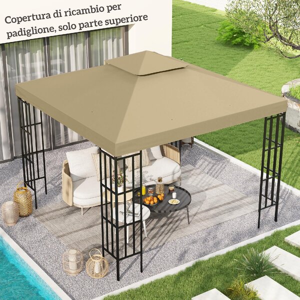 VivaGarden Copertura Gazebo 3x3 m a 2 Livelli Resistente ai Raggi UV colore Beige