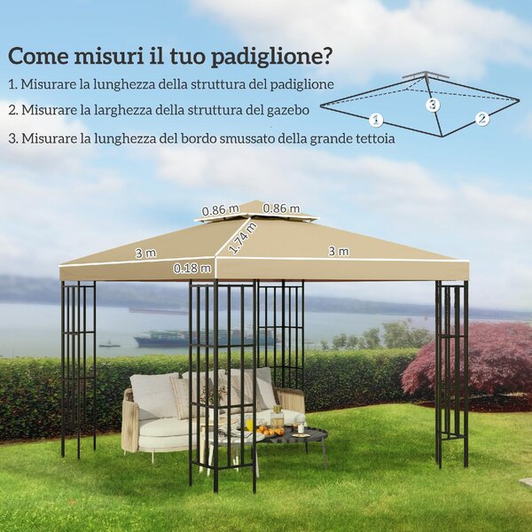 VivaGarden Copertura Gazebo 3x3 m a 2 Livelli Resistente ai Raggi UV colore Beige