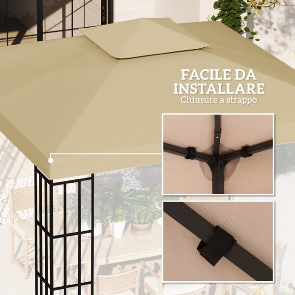 VivaGarden Copertura Gazebo 3x3 m a 2 Livelli Resistente ai Raggi UV colore Beige