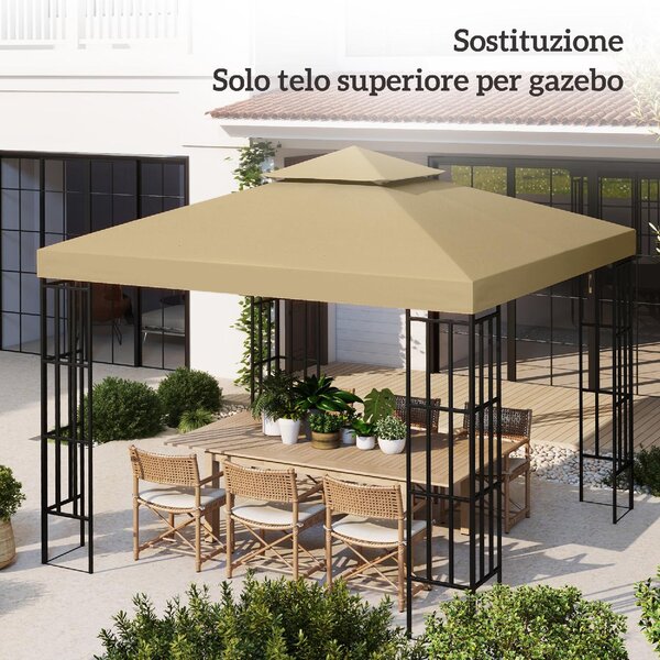 VivaGarden Copertura Gazebo 3x3 m a 2 Livelli Resistente ai Raggi UV colore Beige