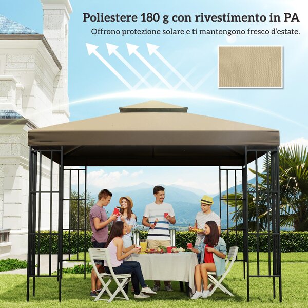 VivaGarden Copertura Gazebo 3x3 m a 2 Livelli Resistente ai Raggi UV colore Beige