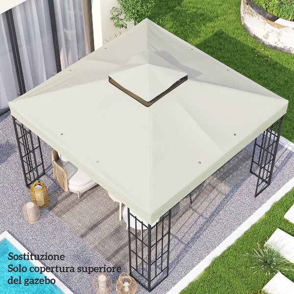 VivaGarden Copertura Gazebo 3x3 m a 2 Livelli UPF30+ in Poliestere colore Grigio Chiaro