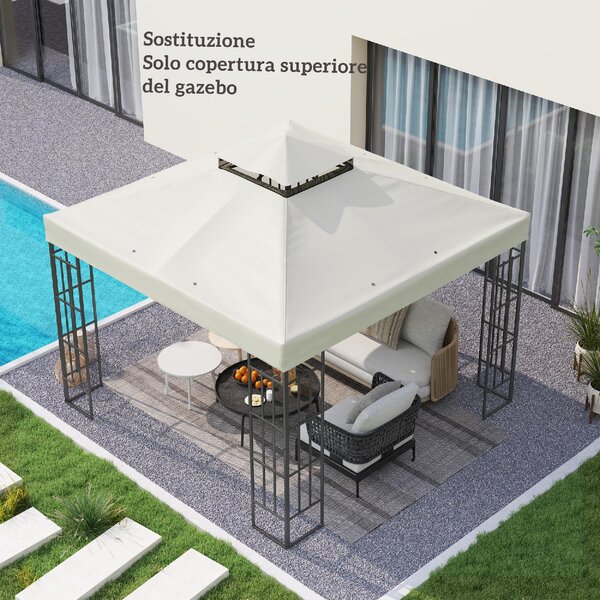 VivaGarden Copertura Gazebo 3x3 m a 2 Livelli UPF30+ in Poliestere colore Grigio Chiaro