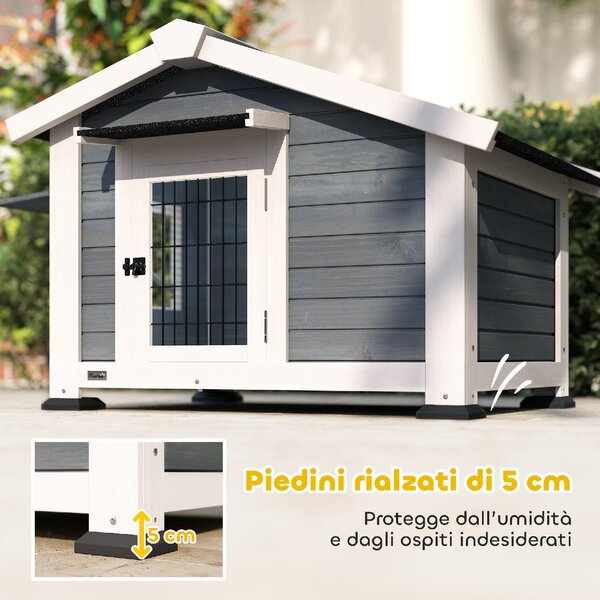 AllMyPets Cuccia per Cani da Esterno Taglia Piccola e Media in Legno 98x76x69.5 cm colore Grigio/Nero