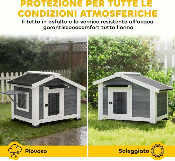AllMyPets Cuccia per Cani da Esterno Taglia Piccola e Media in Legno 98x76x69.5 cm colore Grigio/Nero