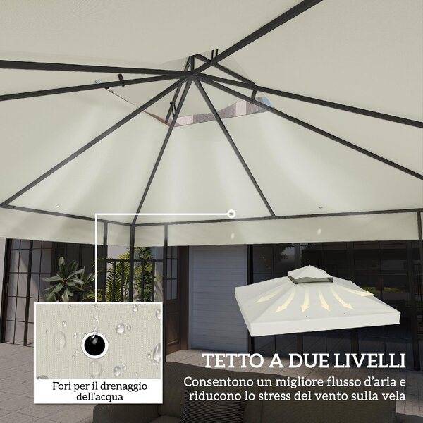 VivaGarden Copertura Gazebo 3x3 m a 2 Livelli UPF30+ in Poliestere colore Grigio Chiaro