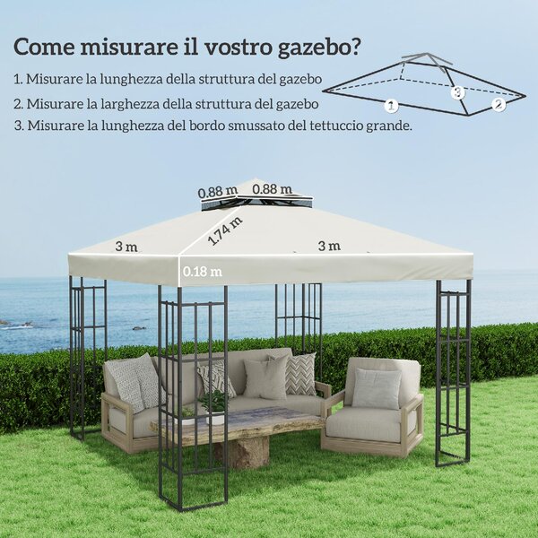 VivaGarden Copertura Gazebo 3x3 m a 2 Livelli UPF30+ in Poliestere colore Grigio Chiaro
