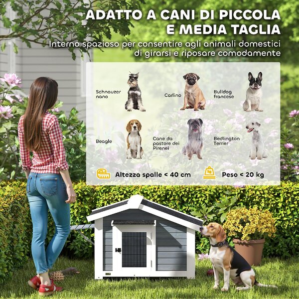 AllMyPets Cuccia per Cani da Esterno Taglia Piccola e Media in Legno 98x76x69.5 cm colore Grigio/Nero