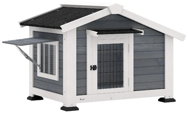 AllMyPets Cuccia per Cani da Esterno Taglia Piccola e Media in Legno 98x76x69.5 cm colore Grigio/Nero
