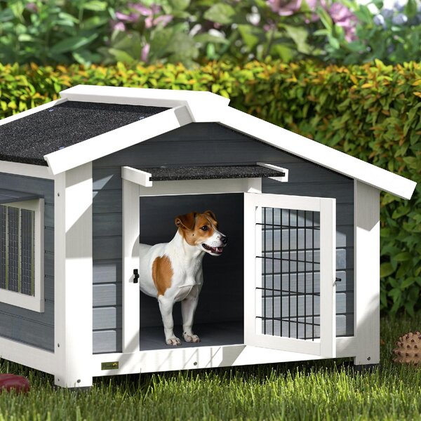 AllMyPets Cuccia per Cani da Esterno Taglia Piccola e Media in Legno 98x76x69.5 cm colore Grigio/Nero