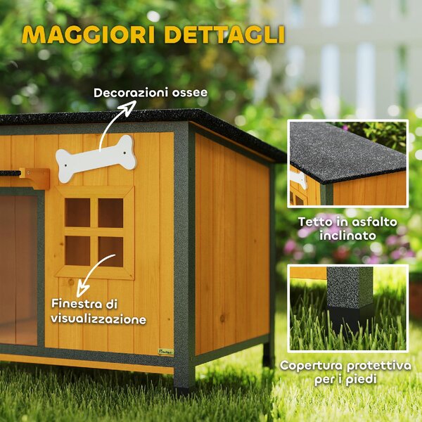 AllMyPets Cuccia per Cani da Esterno Taglia Piccola e Media in Legno e Acciaio 84.5x62x65 cm colore Giallo