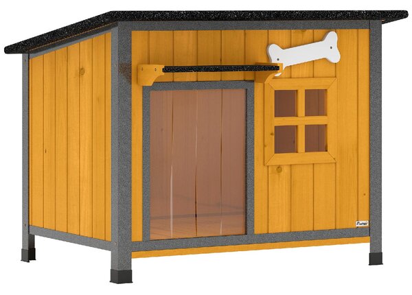 AllMyPets Cuccia per Cani da Esterno Taglia Piccola e Media in Legno e Acciaio 84.5x62x65 cm colore Giallo