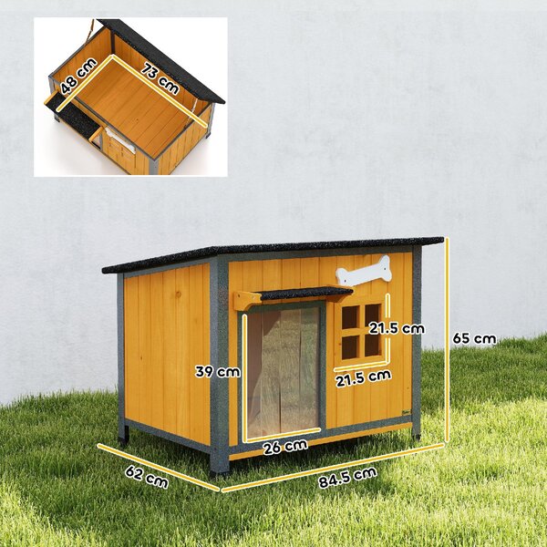AllMyPets Cuccia per Cani da Esterno Taglia Piccola e Media in Legno e Acciaio 84.5x62x65 cm colore Giallo