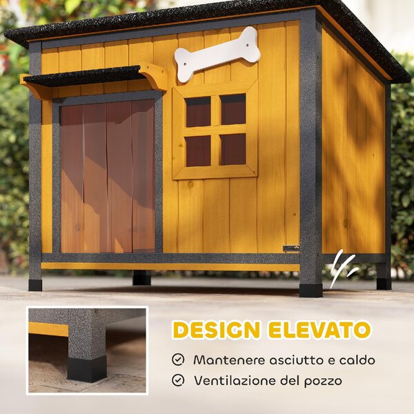 AllMyPets Cuccia per Cani da Esterno Taglia Piccola e Media in Legno e Acciaio 84.5x62x65 cm colore Giallo