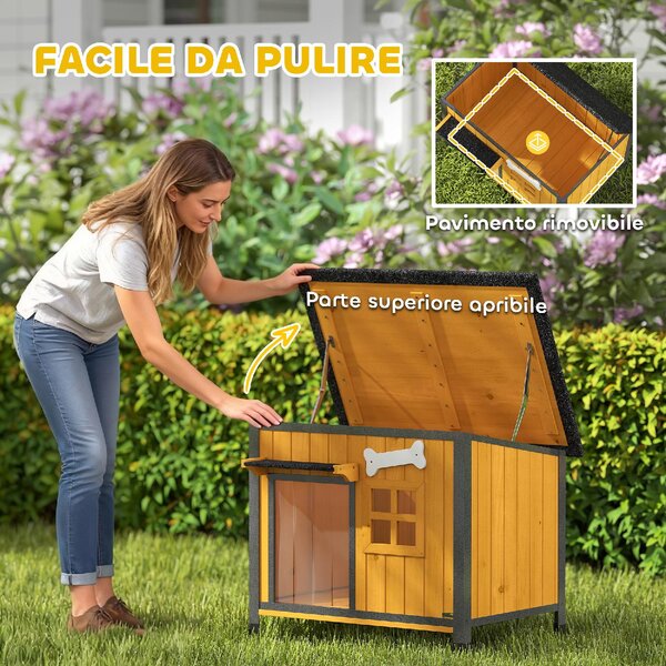 AllMyPets Cuccia per Cani da Esterno Taglia Piccola e Media in Legno e Acciaio 84.5x62x65 cm colore Giallo