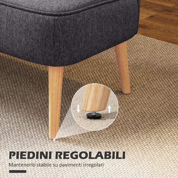 DecHome Divano 2 Posti Contemporaneo Luxury in Tessuto Effetto Lino Dimensioni 117x56.5x77 cm colore Grigio Scuro