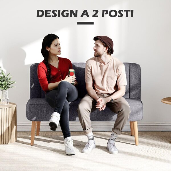 DecHome Divano 2 Posti Contemporaneo Luxury in Tessuto Effetto Lino Dimensioni 117x56.5x77 cm colore Grigio Scuro