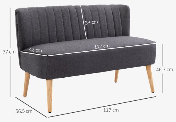 DecHome Divano 2 Posti Contemporaneo Luxury in Tessuto Effetto Lino Dimensioni 117x56.5x77 cm colore Grigio Scuro