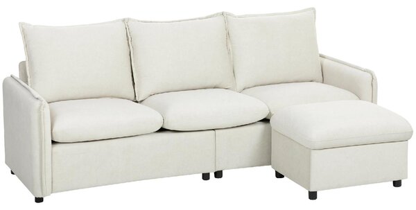 DecHome Divano 3 Posti Moderno con Penisola in Tessuto Effetto Pelle Dimensioni 212x125x84 cm colore Crema