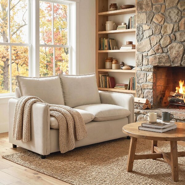 DecHome Divano 2 Posti Moderno in Tessuto Effetto Pelle Dimensioni 131x73x80 cm colore Crema