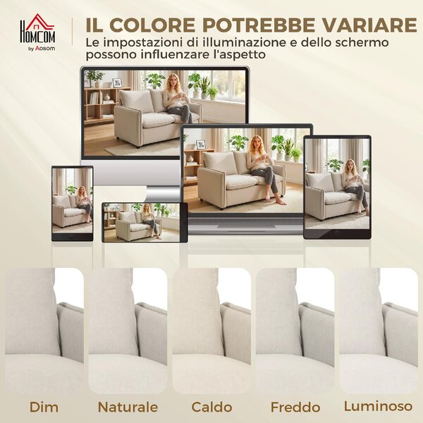DecHome Divano 2 Posti Moderno in Tessuto Effetto Pelle Dimensioni 131x73x80 cm colore Crema