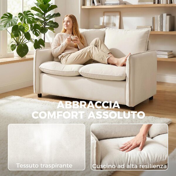 DecHome Divano 2 Posti Moderno in Tessuto Effetto Pelle Dimensioni 131x73x80 cm colore Crema