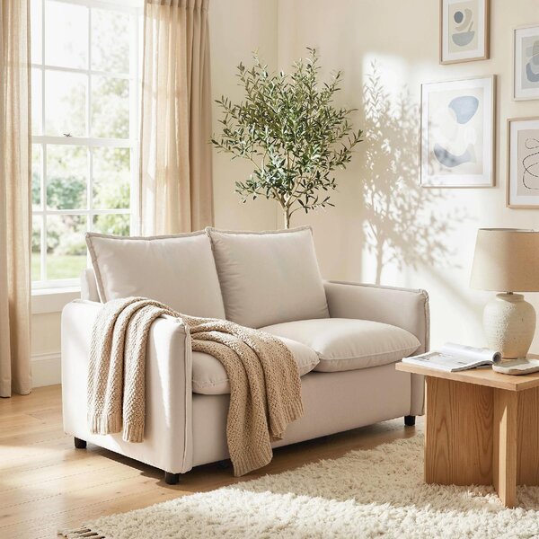DecHome Divano 2 Posti Moderno in Tessuto Effetto Pelle Dimensioni 131x73x80 cm colore Crema