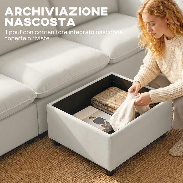 DecHome Divano 3 Posti Moderno con Penisola in Tessuto Effetto Pelle Dimensioni 212x125x84 cm colore Crema