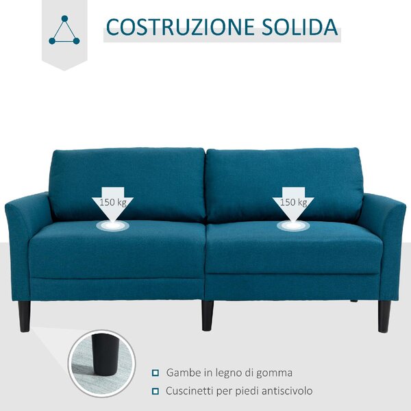 DecHome Divano 3 Posti Moderno in Tessuto Dimensioni 191x79x87 cm colore Blu Pavone
