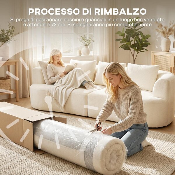 DecHome Divano Componibile 3 Posti Moderno in Ciniglia Dimensioni 260x106x82 cm colore Crema