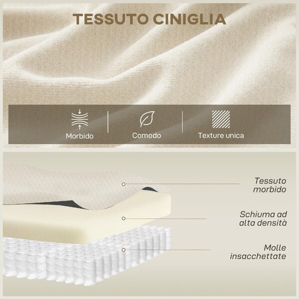 DecHome Divano Componibile 3 Posti Moderno in Ciniglia Dimensioni 260x106x82 cm colore Crema
