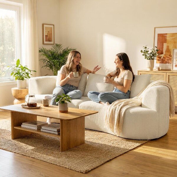 DecHome Divano Componibile 3 Posti Moderno in Ciniglia Dimensioni 260x106x82 cm colore Crema