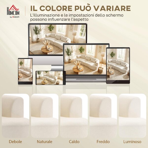 DecHome Divano Componibile 3 Posti Moderno in Ciniglia Dimensioni 260x106x82 cm colore Crema