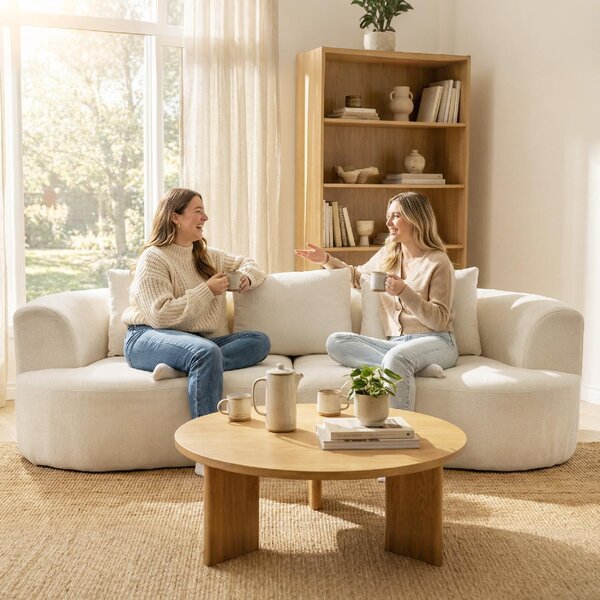 DecHome Divano Componibile 3 Posti Moderno in Ciniglia Dimensioni 260x106x82 cm colore Crema