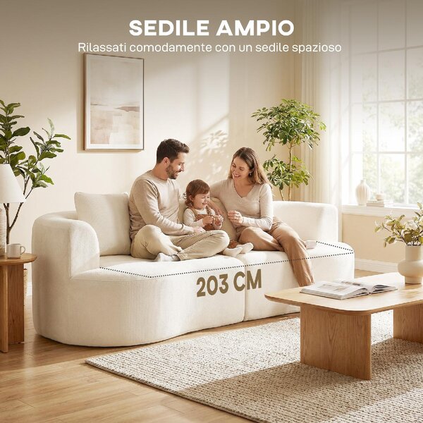DecHome Divano Componibile 3 Posti Moderno in Ciniglia Dimensioni 260x106x82 cm colore Crema