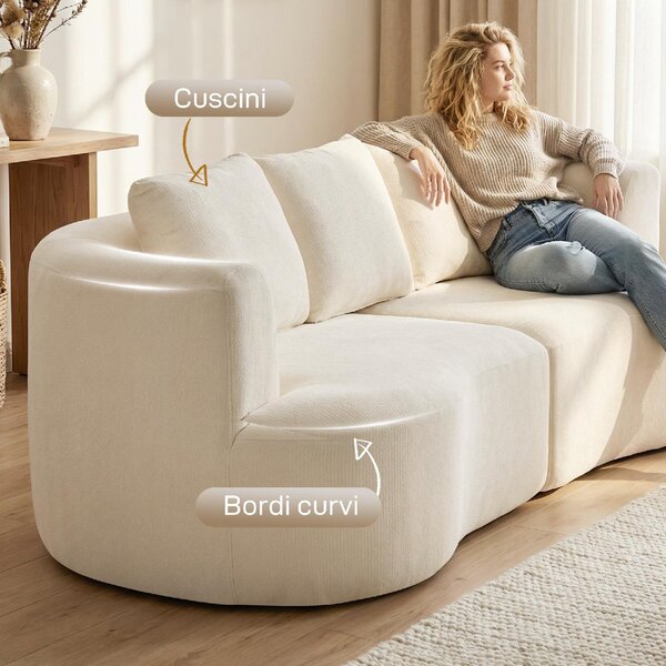 DecHome Divano Componibile 3 Posti Moderno in Ciniglia Dimensioni 260x106x82 cm colore Crema