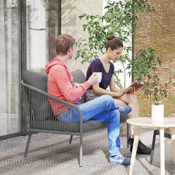 VivaGarden Divano da Esterno 2 Posti con Cuscini e Braccioli in Acciaio e Rattan PE 112x72x76 cm colore Grigio