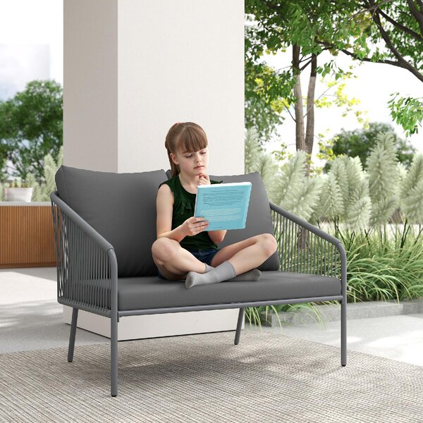 VivaGarden Divano da Esterno 2 Posti con Cuscini e Braccioli in Acciaio e Rattan PE 112x72x76 cm colore Grigio