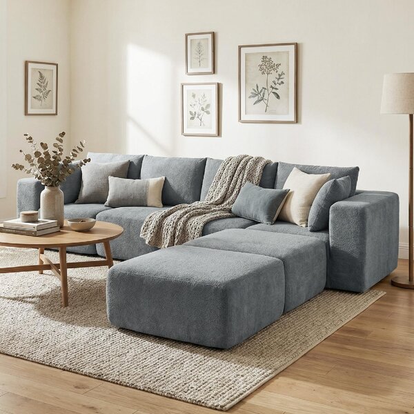 DecHome Divano Componibile 4 Posti Moderno in Tessuto Effetto Velluto Dimensioni 294x165x70 cm colore Grigio Scuro
