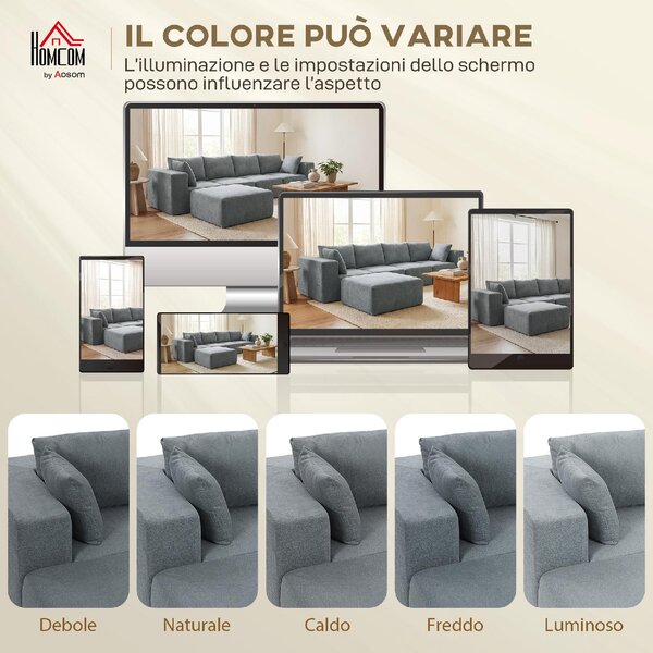 DecHome Divano Componibile 4 Posti Moderno in Tessuto Effetto Velluto Dimensioni 294x165x70 cm colore Grigio Scuro