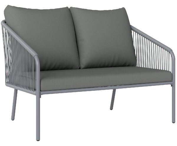 VivaGarden Divano da Esterno 2 Posti con Cuscini e Braccioli in Acciaio e Rattan PE 112x72x76 cm colore Grigio