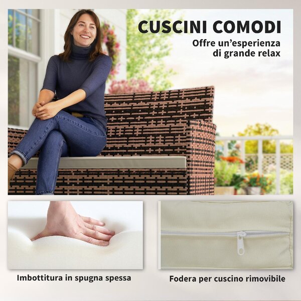 VivaGarden Divano da Esterno 2 Posti con Cuscini in Rattan e Acciaio 115x63x85 cm colore Beige