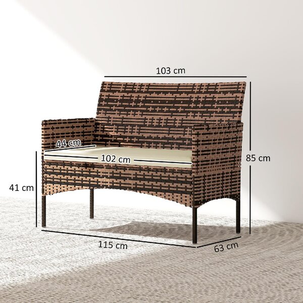 VivaGarden Divano da Esterno 2 Posti con Cuscini in Rattan e Acciaio 115x63x85 cm colore Beige