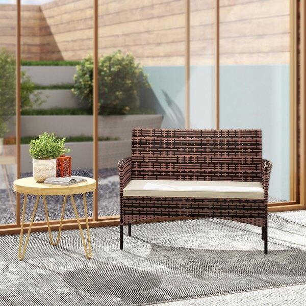 VivaGarden Divano da Esterno 2 Posti con Cuscini in Rattan e Acciaio 115x63x85 cm colore Beige