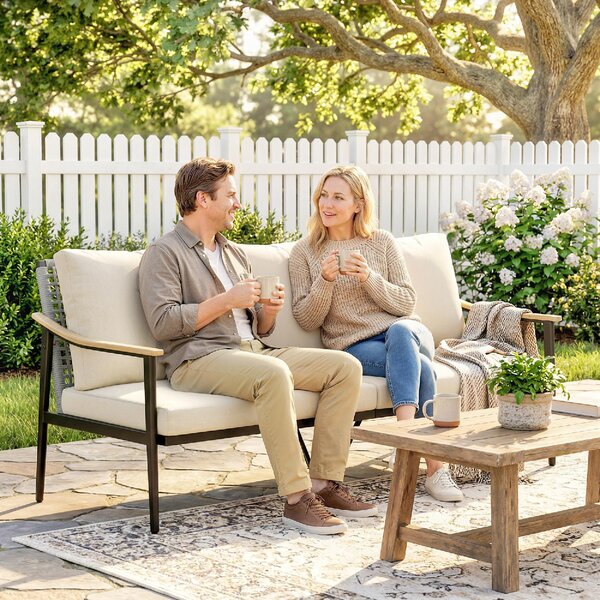 VivaGarden Divano da Esterno 3 Posti con Cuscini in Rattan PE 176x75x78 cm colore Cachi