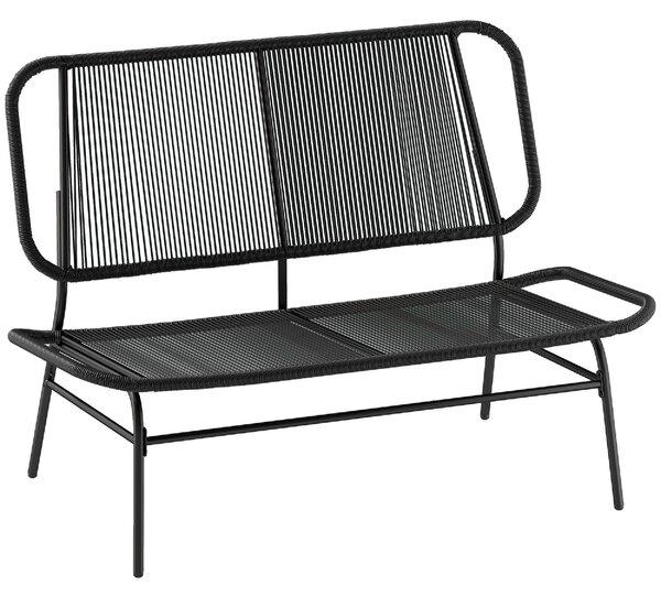 VivaGarden Divano da Esterno 2 Posti senza Braccioli in Rattan PE e Acciaio 117x67x80 cm colore Nero