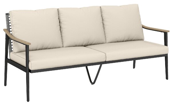VivaGarden Divano da Esterno 3 Posti con Cuscini in Rattan PE 176x75x78 cm colore Cachi