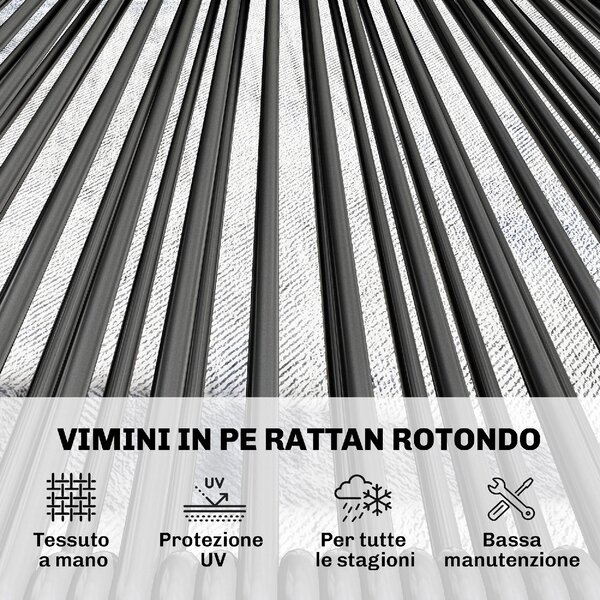 VivaGarden Divano da Esterno 2 Posti senza Braccioli in Rattan PE e Acciaio 117x67x80 cm colore Nero