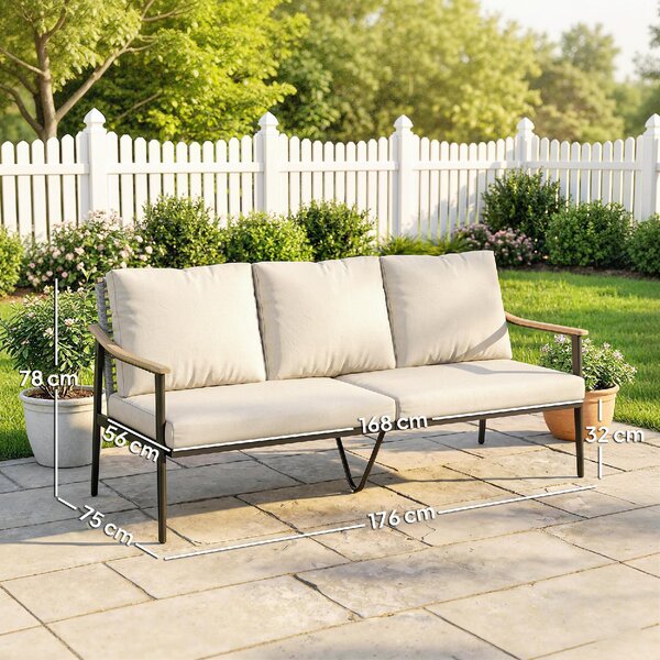 VivaGarden Divano da Esterno 3 Posti con Cuscini in Rattan PE 176x75x78 cm colore Cachi